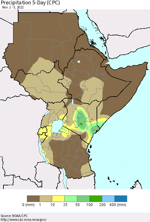 Eastern Africa Precipitation 5-Day (CPC) Thematic Map For 11/1/2022 - 11/5/2022