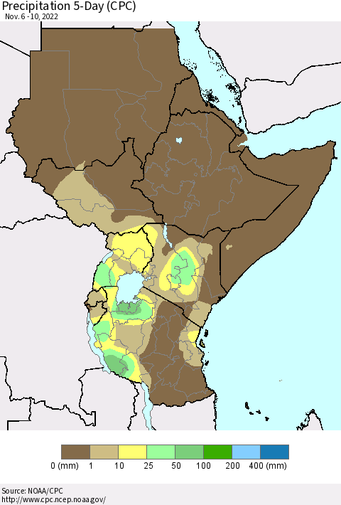 Eastern Africa Precipitation 5-Day (CPC) Thematic Map For 11/6/2022 - 11/10/2022