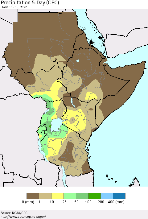 Eastern Africa Precipitation 5-Day (CPC) Thematic Map For 11/11/2022 - 11/15/2022