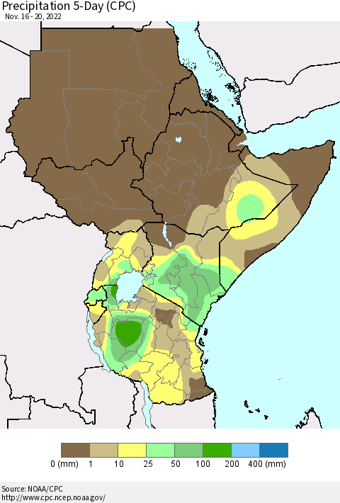 Eastern Africa Precipitation 5-Day (CPC) Thematic Map For 11/16/2022 - 11/20/2022
