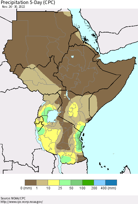 Eastern Africa Precipitation 5-Day (CPC) Thematic Map For 11/26/2022 - 11/30/2022
