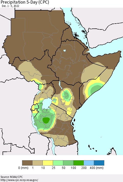 Eastern Africa Precipitation 5-Day (CPC) Thematic Map For 12/1/2022 - 12/5/2022