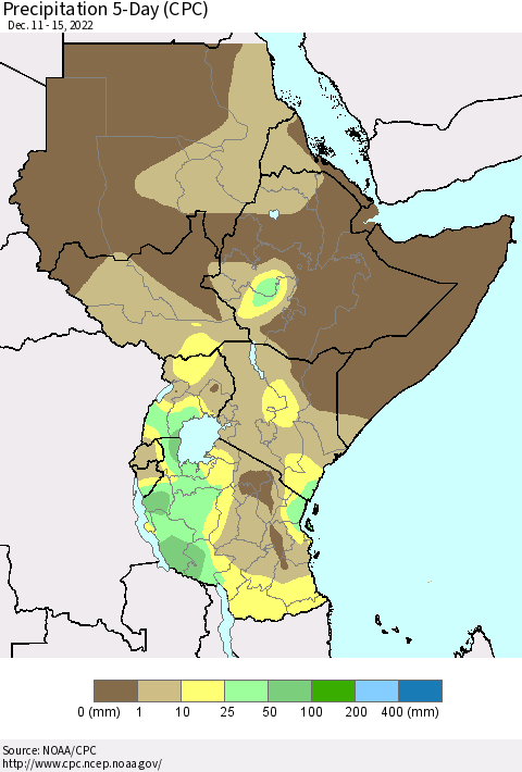 Eastern Africa Precipitation 5-Day (CPC) Thematic Map For 12/11/2022 - 12/15/2022