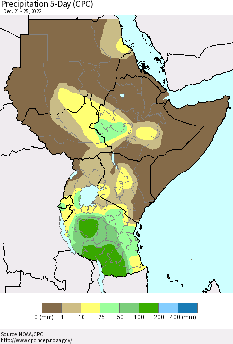 Eastern Africa Precipitation 5-Day (CPC) Thematic Map For 12/21/2022 - 12/25/2022