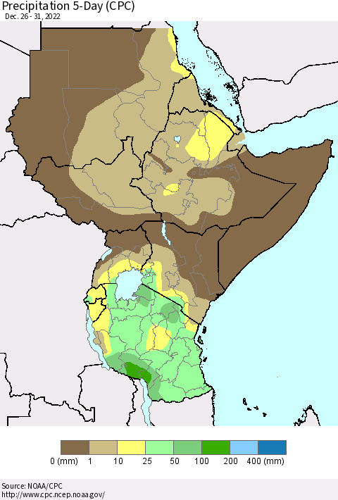 Eastern Africa Precipitation 5-Day (CPC) Thematic Map For 12/26/2022 - 12/31/2022