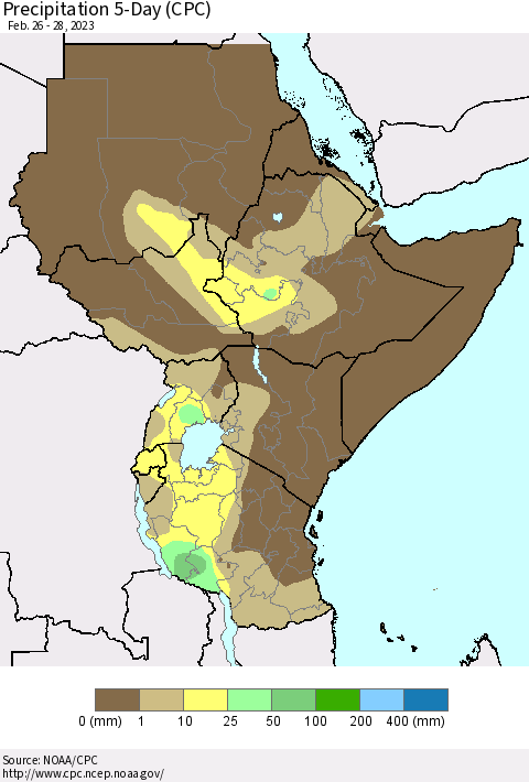 Eastern Africa Precipitation 5-Day (CPC) Thematic Map For 2/26/2023 - 2/28/2023