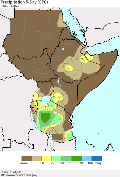 Eastern Africa Precipitation 5-Day (CPC) Thematic Map For 3/1/2023 - 3/5/2023