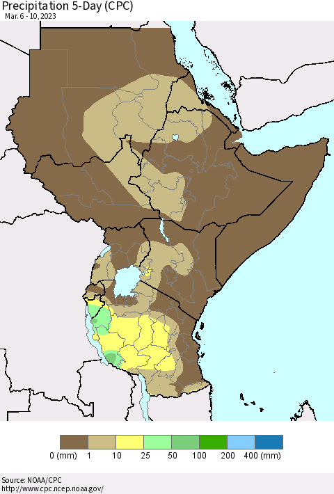 Eastern Africa Precipitation 5-Day (CPC) Thematic Map For 3/6/2023 - 3/10/2023
