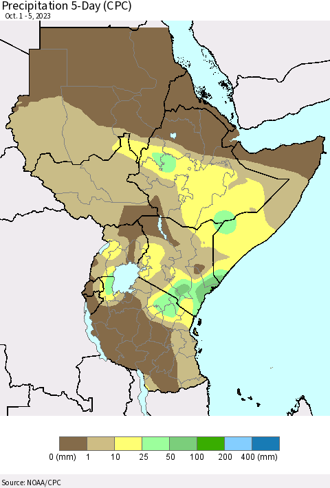 Eastern Africa Precipitation 5-Day (CPC) Thematic Map For 10/1/2023 - 10/5/2023