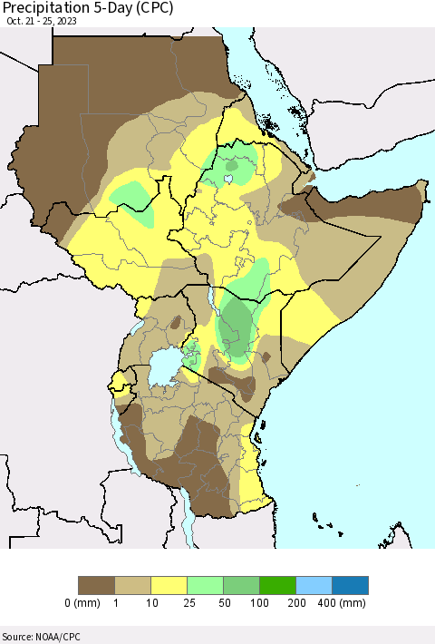Eastern Africa Precipitation 5-Day (CPC) Thematic Map For 10/21/2023 - 10/25/2023