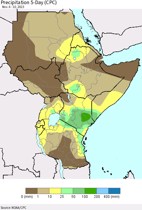 Eastern Africa Precipitation 5-Day (CPC) Thematic Map For 11/6/2023 - 11/10/2023