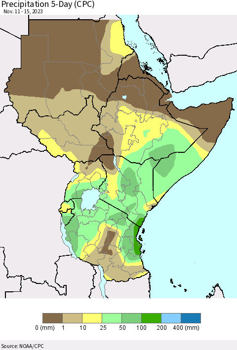 Eastern Africa Precipitation 5-Day (CPC) Thematic Map For 11/11/2023 - 11/15/2023