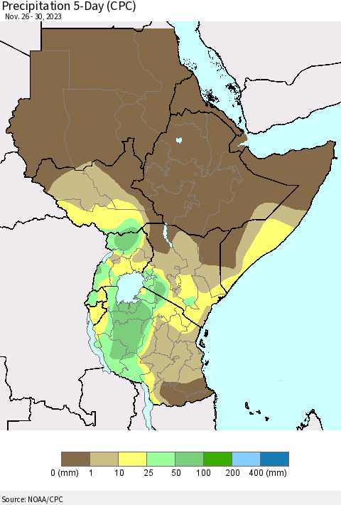 Eastern Africa Precipitation 5-Day (CPC) Thematic Map For 11/26/2023 - 11/30/2023