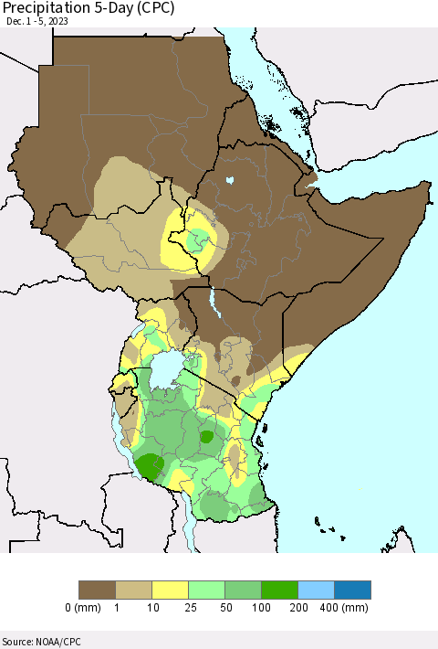 Eastern Africa Precipitation 5-Day (CPC) Thematic Map For 12/1/2023 - 12/5/2023