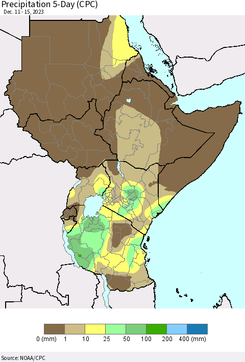 Eastern Africa Precipitation 5-Day (CPC) Thematic Map For 12/11/2023 - 12/15/2023