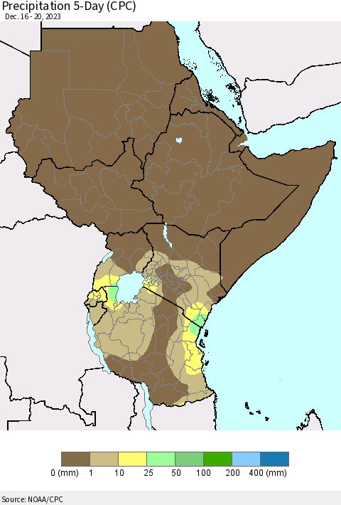 Eastern Africa Precipitation 5-Day (CPC) Thematic Map For 12/16/2023 - 12/20/2023