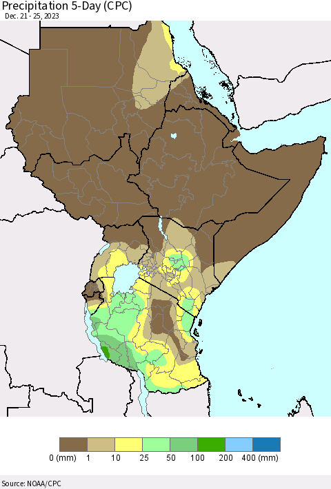 Eastern Africa Precipitation 5-Day (CPC) Thematic Map For 12/21/2023 - 12/25/2023