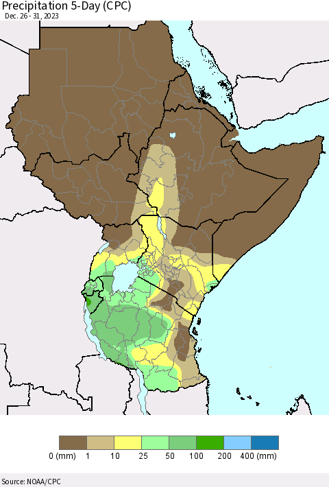 Eastern Africa Precipitation 5-Day (CPC) Thematic Map For 12/26/2023 - 12/31/2023