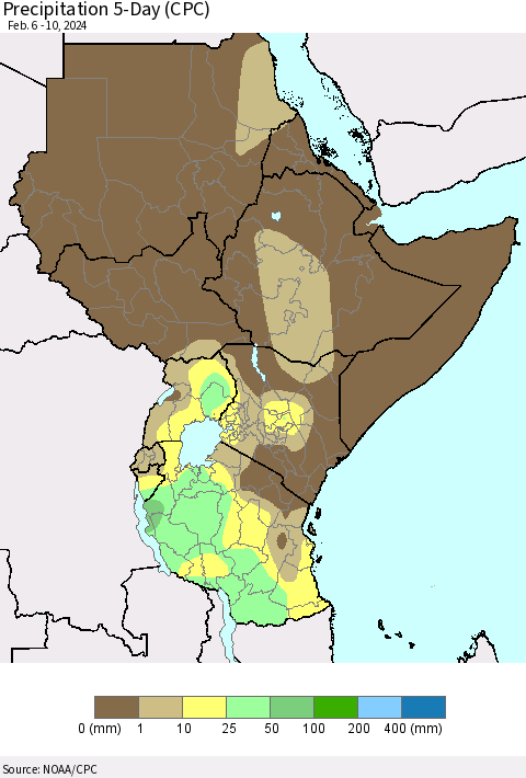 Eastern Africa Precipitation 5-Day (CPC) Thematic Map For 2/6/2024 - 2/10/2024
