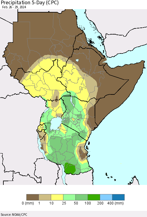 Eastern Africa Precipitation 5-Day (CPC) Thematic Map For 2/26/2024 - 2/29/2024
