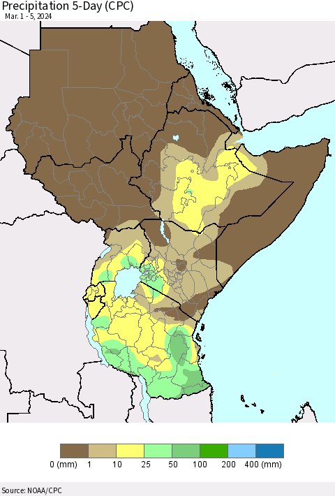 Eastern Africa Precipitation 5-Day (CPC) Thematic Map For 3/1/2024 - 3/5/2024