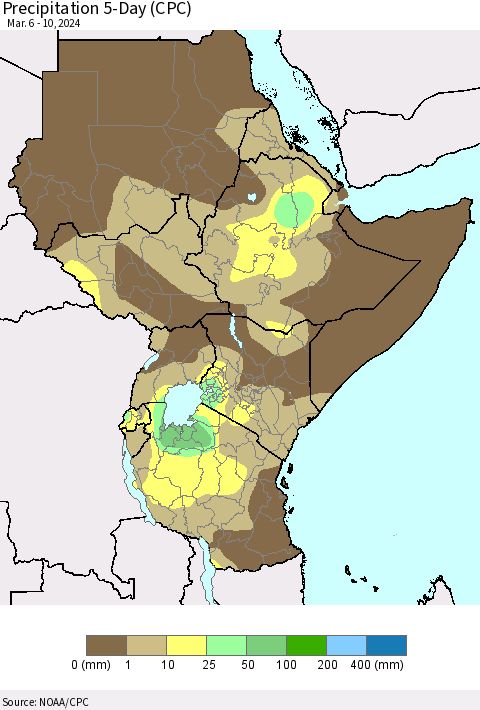 Eastern Africa Precipitation 5-Day (CPC) Thematic Map For 3/6/2024 - 3/10/2024