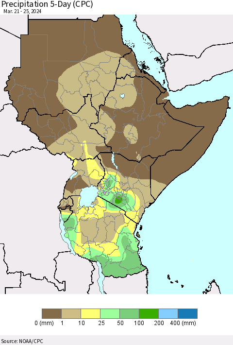 Eastern Africa Precipitation 5-Day (CPC) Thematic Map For 3/21/2024 - 3/25/2024