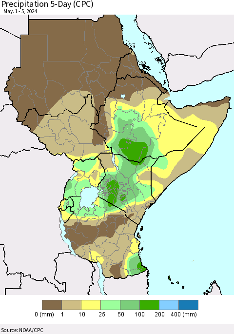 Eastern Africa Precipitation 5-Day (CPC) Thematic Map For 5/1/2024 - 5/5/2024