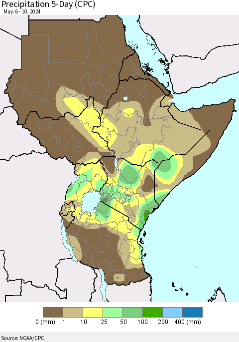 Eastern Africa Precipitation 5-Day (CPC) Thematic Map For 5/6/2024 - 5/10/2024
