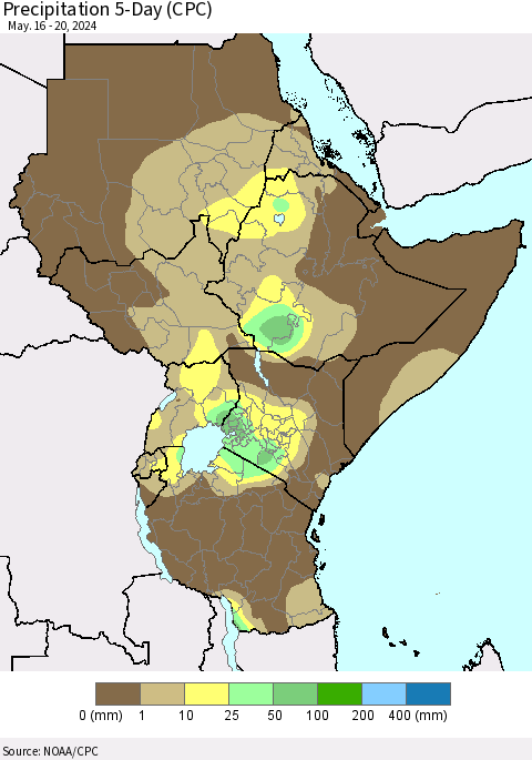 Eastern Africa Precipitation 5-Day (CPC) Thematic Map For 5/16/2024 - 5/20/2024
