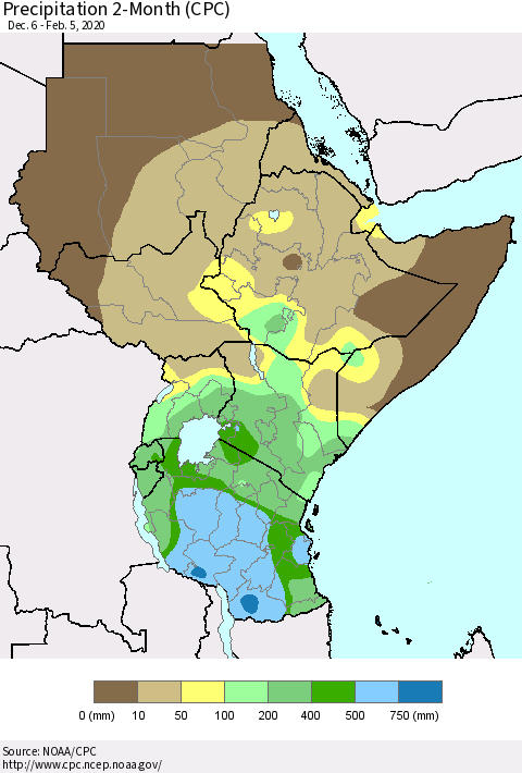 Eastern Africa Precipitation 2-Month (CPC) Thematic Map For 12/6/2019 - 2/5/2020