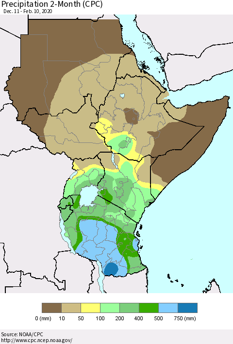 Eastern Africa Precipitation 2-Month (CPC) Thematic Map For 12/11/2019 - 2/10/2020
