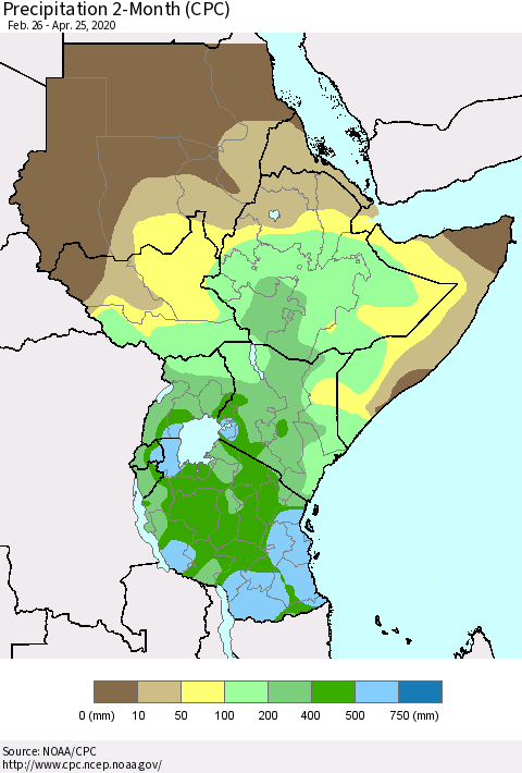 Eastern Africa Precipitation 2-Month (CPC) Thematic Map For 2/26/2020 - 4/25/2020