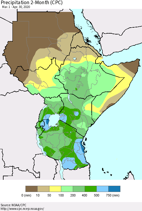 Eastern Africa Precipitation 2-Month (CPC) Thematic Map For 3/1/2020 - 4/30/2020
