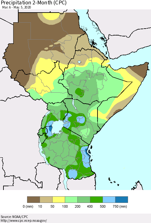 Eastern Africa Precipitation 2-Month (CPC) Thematic Map For 3/6/2020 - 5/5/2020