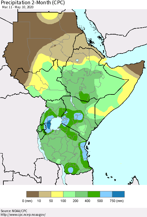 Eastern Africa Precipitation 2-Month (CPC) Thematic Map For 3/11/2020 - 5/10/2020