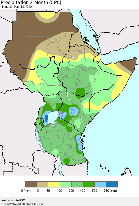Eastern Africa Precipitation 2-Month (CPC) Thematic Map For 3/16/2020 - 5/15/2020