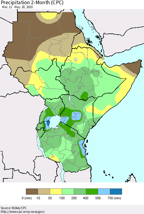 Eastern Africa Precipitation 2-Month (CPC) Thematic Map For 3/21/2020 - 5/20/2020
