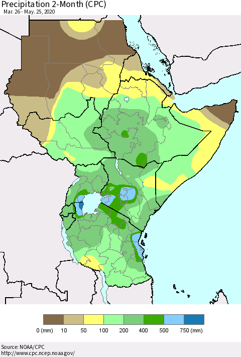 Eastern Africa Precipitation 2-Month (CPC) Thematic Map For 3/26/2020 - 5/25/2020