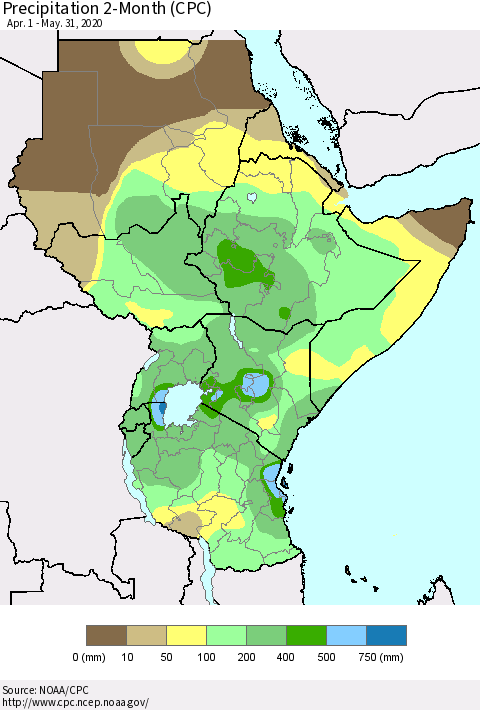 Eastern Africa Precipitation 2-Month (CPC) Thematic Map For 4/1/2020 - 5/31/2020