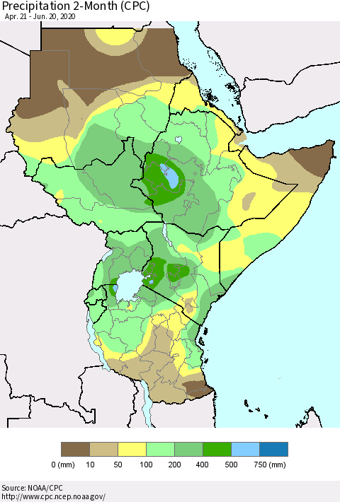 Eastern Africa Precipitation 2-Month (CPC) Thematic Map For 4/21/2020 - 6/20/2020