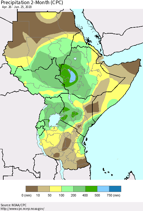 Eastern Africa Precipitation 2-Month (CPC) Thematic Map For 4/26/2020 - 6/25/2020