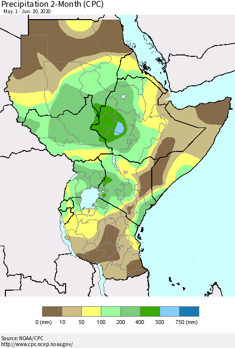 Eastern Africa Precipitation 2-Month (CPC) Thematic Map For 5/1/2020 - 6/30/2020