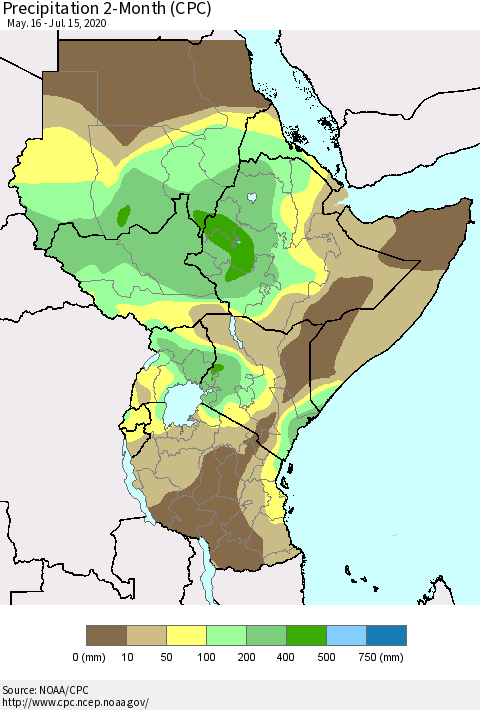 Eastern Africa Precipitation 2-Month (CPC) Thematic Map For 5/16/2020 - 7/15/2020