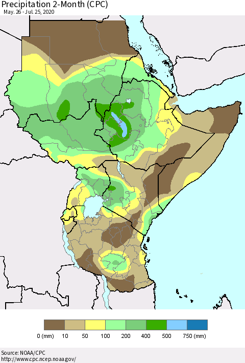 Eastern Africa Precipitation 2-Month (CPC) Thematic Map For 5/26/2020 - 7/25/2020