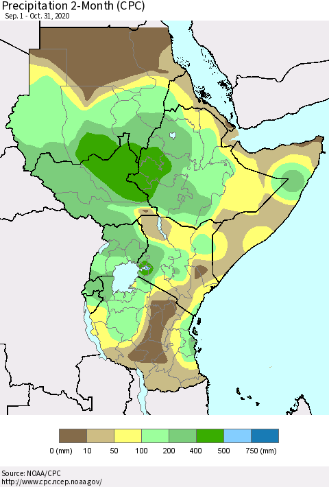 Eastern Africa Precipitation 2-Month (CPC) Thematic Map For 9/1/2020 - 10/31/2020