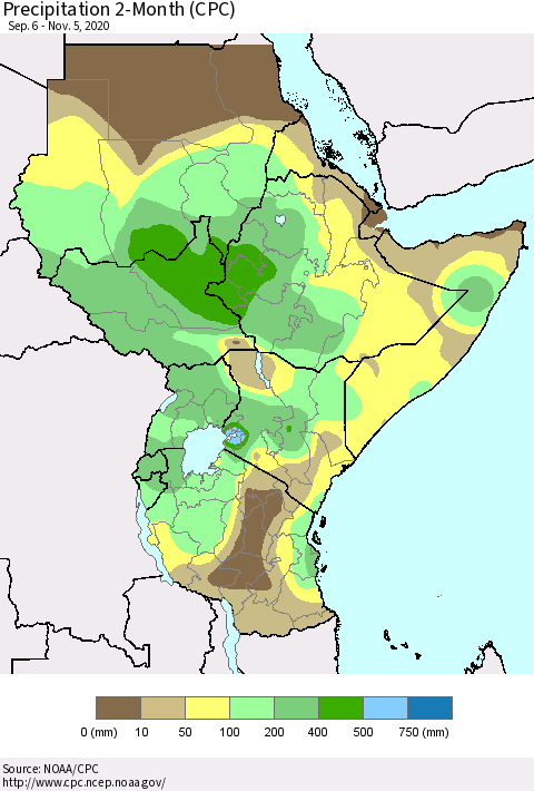 Eastern Africa Precipitation 2-Month (CPC) Thematic Map For 9/6/2020 - 11/5/2020