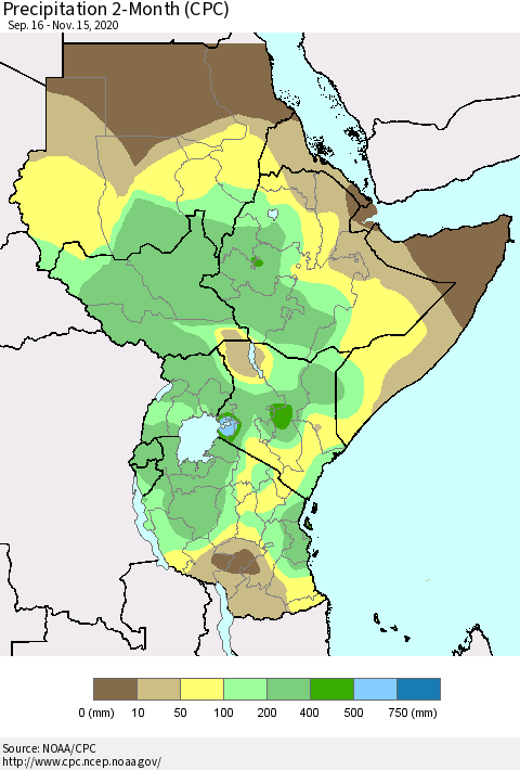 Eastern Africa Precipitation 2-Month (CPC) Thematic Map For 9/16/2020 - 11/15/2020