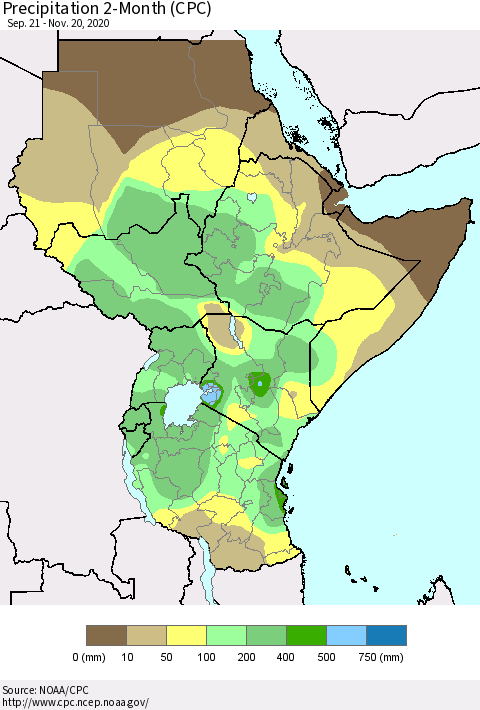Eastern Africa Precipitation 2-Month (CPC) Thematic Map For 9/21/2020 - 11/20/2020