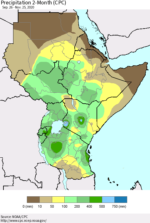 Eastern Africa Precipitation 2-Month (CPC) Thematic Map For 9/26/2020 - 11/25/2020